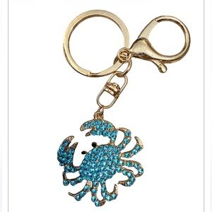 Gold and Blue Crab Keychain or bag charm